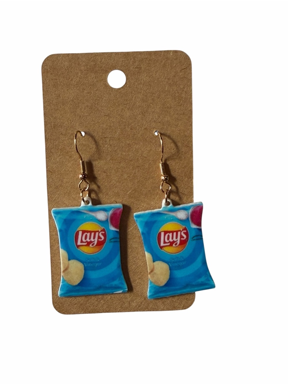 Novelty Blue Chip Bag Dangle Earrings